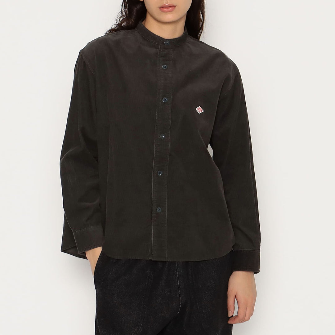 WOMEN'S CORDUROY BAND COLLAR SHIRT