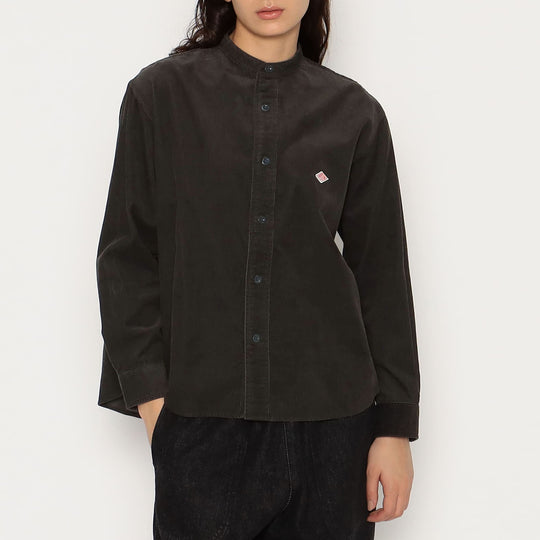 WOMEN'S CORDUROY BAND COLLAR SHIRT