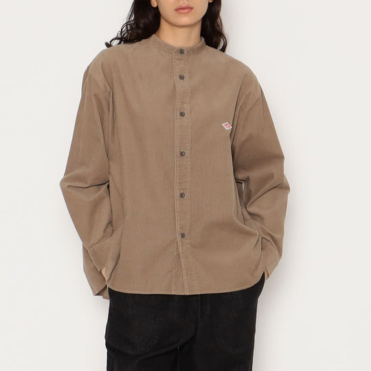 WOMEN'S CORDUROY BAND COLLAR SHIRT