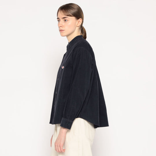 WOMEN'S CORDUROY BAND COLLAR SHIRT