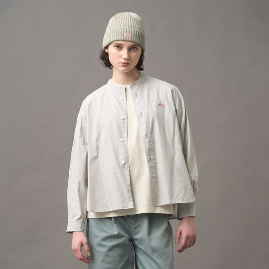 WOMEN'S COTTON POPLIN BAND COLLAR SHIRT