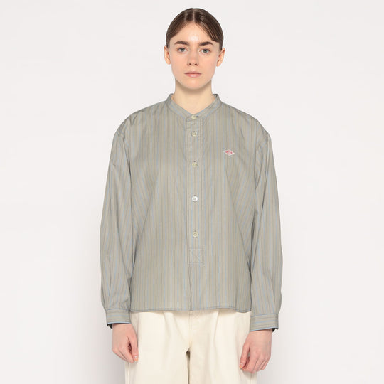 WOMEN'S COTTON POPLIN BAND COLLAR SHIRT