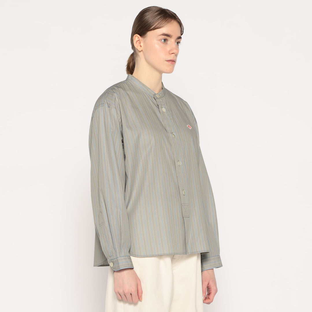 WOMEN'S COTTON POPLIN BAND COLLAR SHIRT
