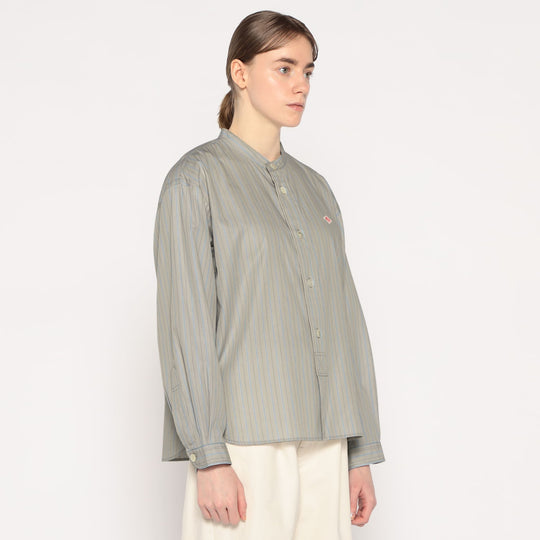 WOMEN'S COTTON POPLIN BAND COLLAR SHIRT
