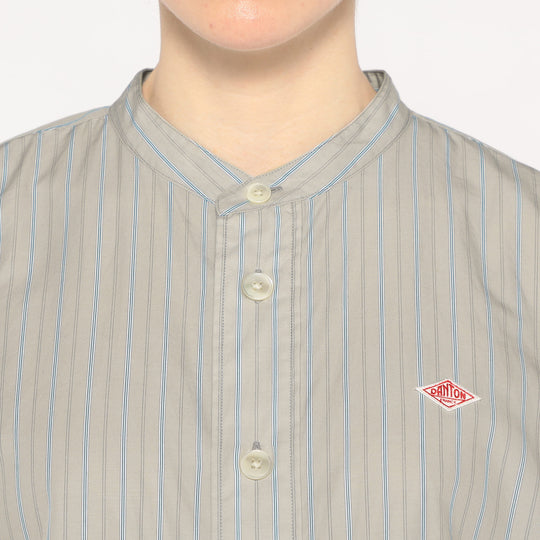 WOMEN'S COTTON POPLIN BAND COLLAR SHIRT