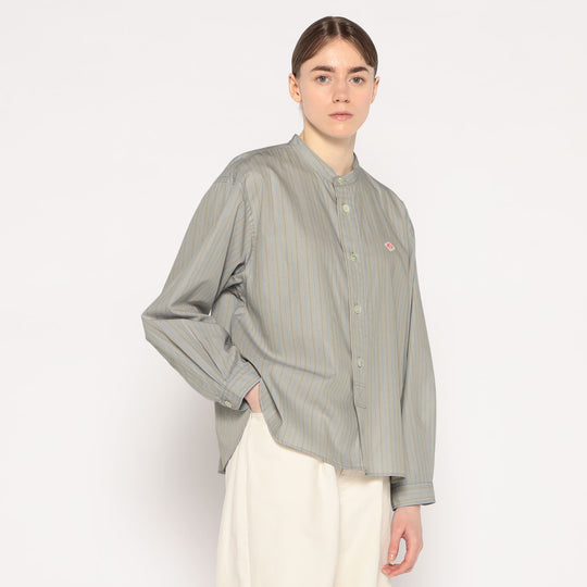 WOMEN'S COTTON POPLIN BAND COLLAR SHIRT
