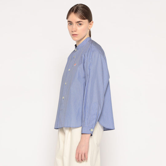 WOMEN'S COTTON POPLIN BAND COLLAR SHIRT