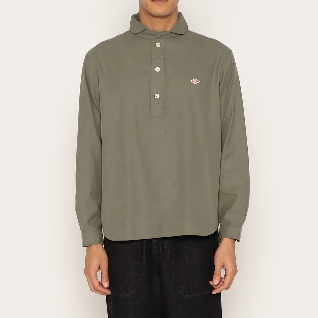 MEN'S COTTON FLANNEL ROUND COLLAR PULLOVER SHIRT