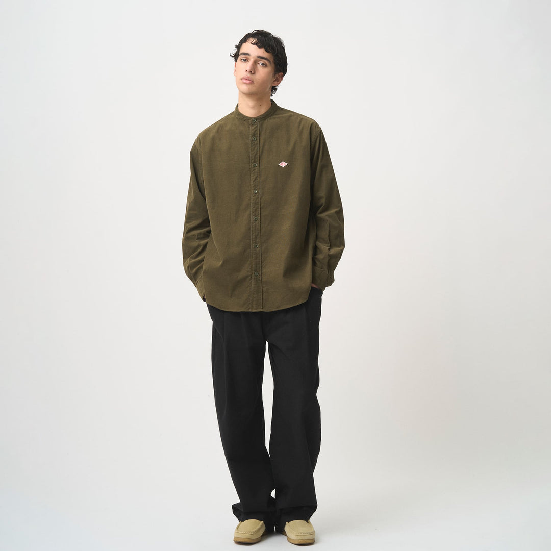 MEN'S CORDUROY BAND COLLAR SHIRT