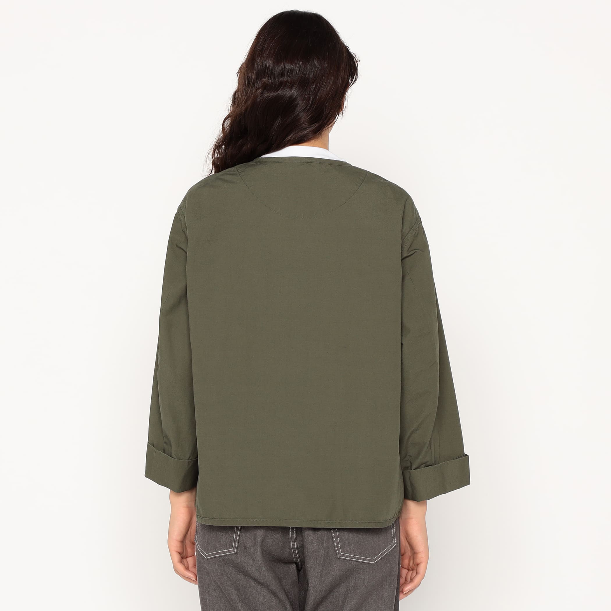 DANTON ノーカラージャケット サイズ40 オリーブグリーン　収納袋付き DANTON Women's Downproof Collarless Short Jacket