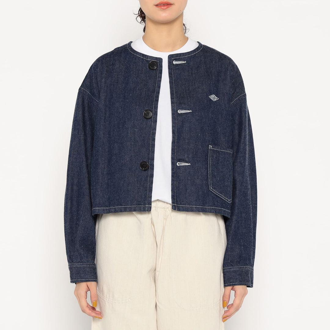 Women's Denim Collarless Short Jacket