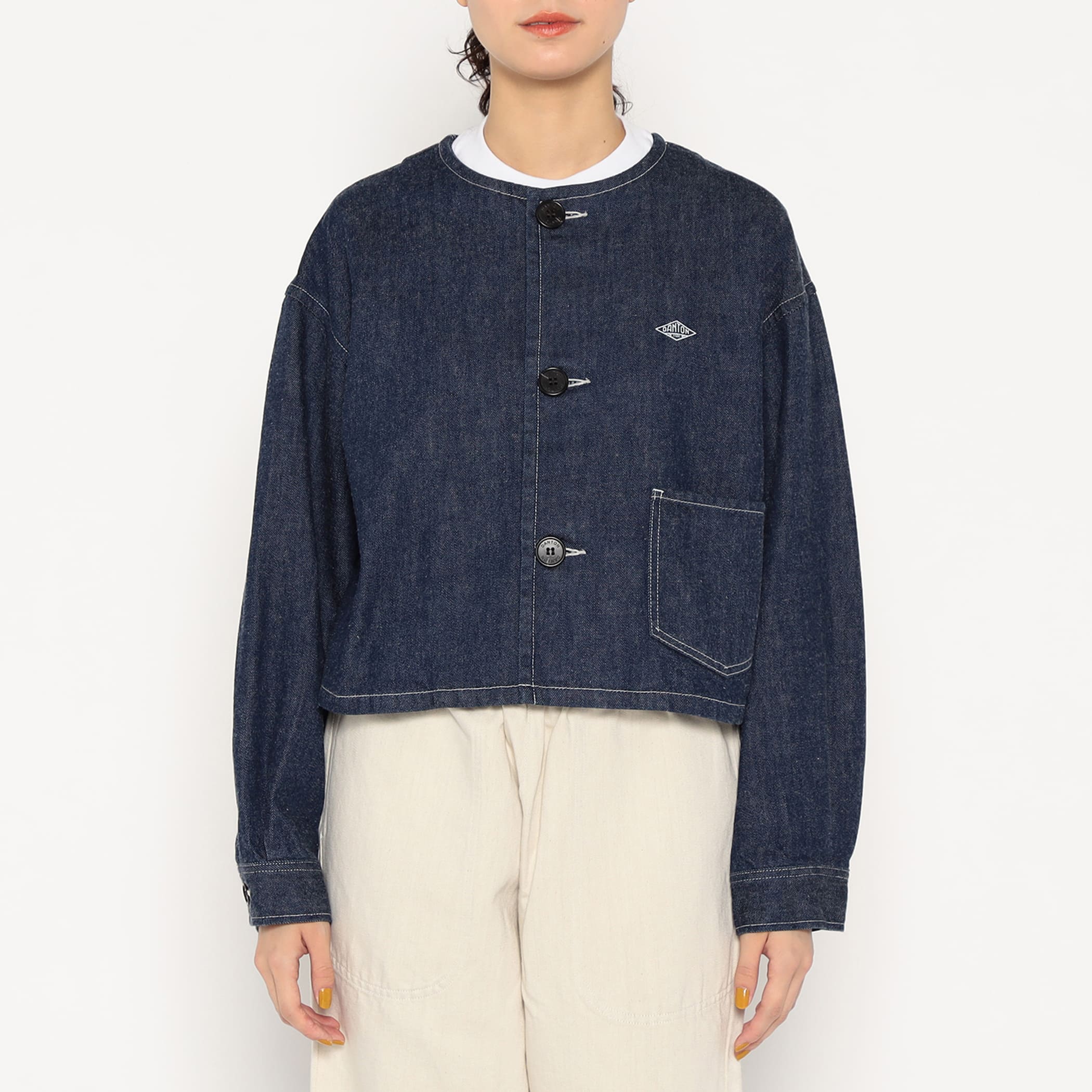 DANTON Women's Denim Collarless Short Jacket