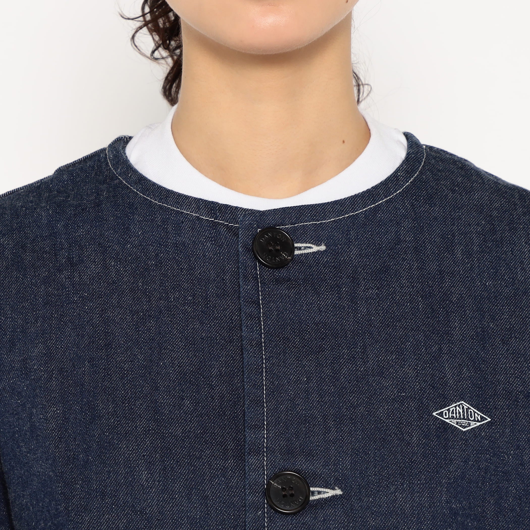 DANTON Women's Denim Collarless Short Jacket