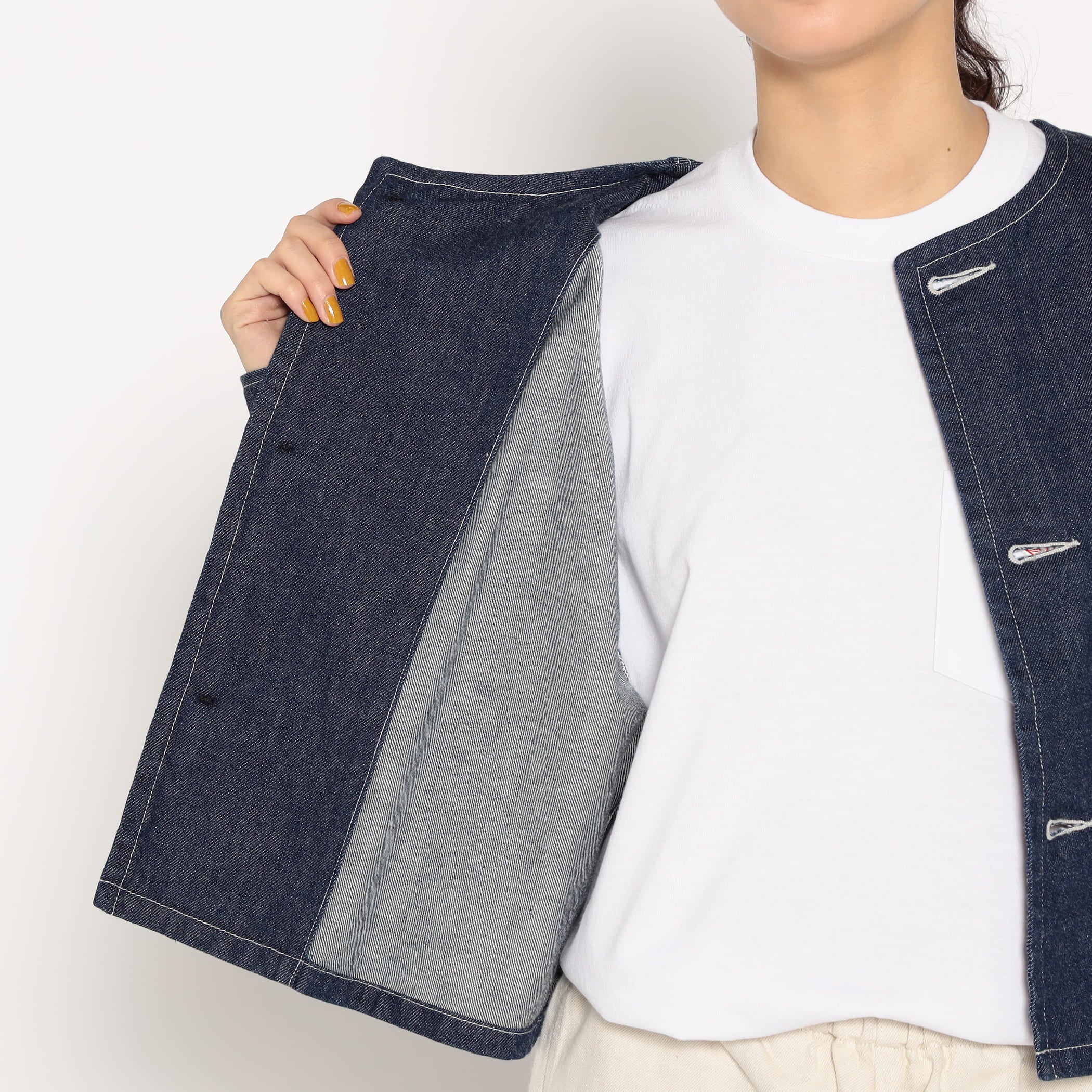 DANTON Women's Denim Collarless Short Jacket