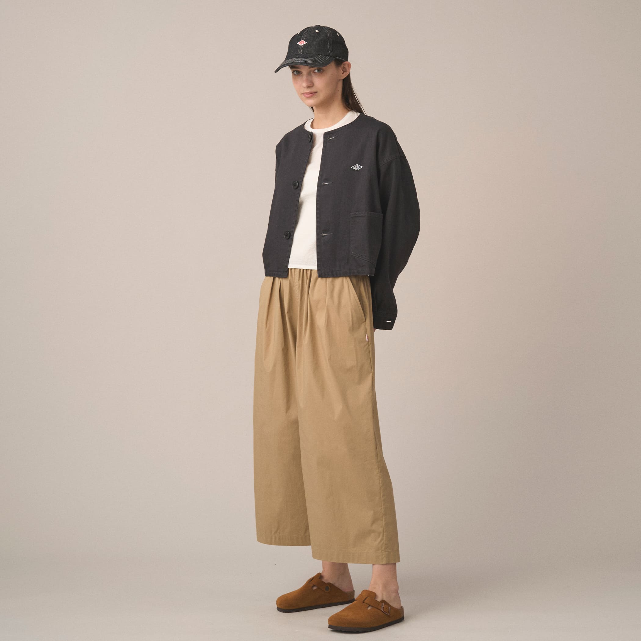 Cotton Drill Collarless Jacket 42 セットアップ DANTON Women's Cotton Drill Collarless Short Jacket