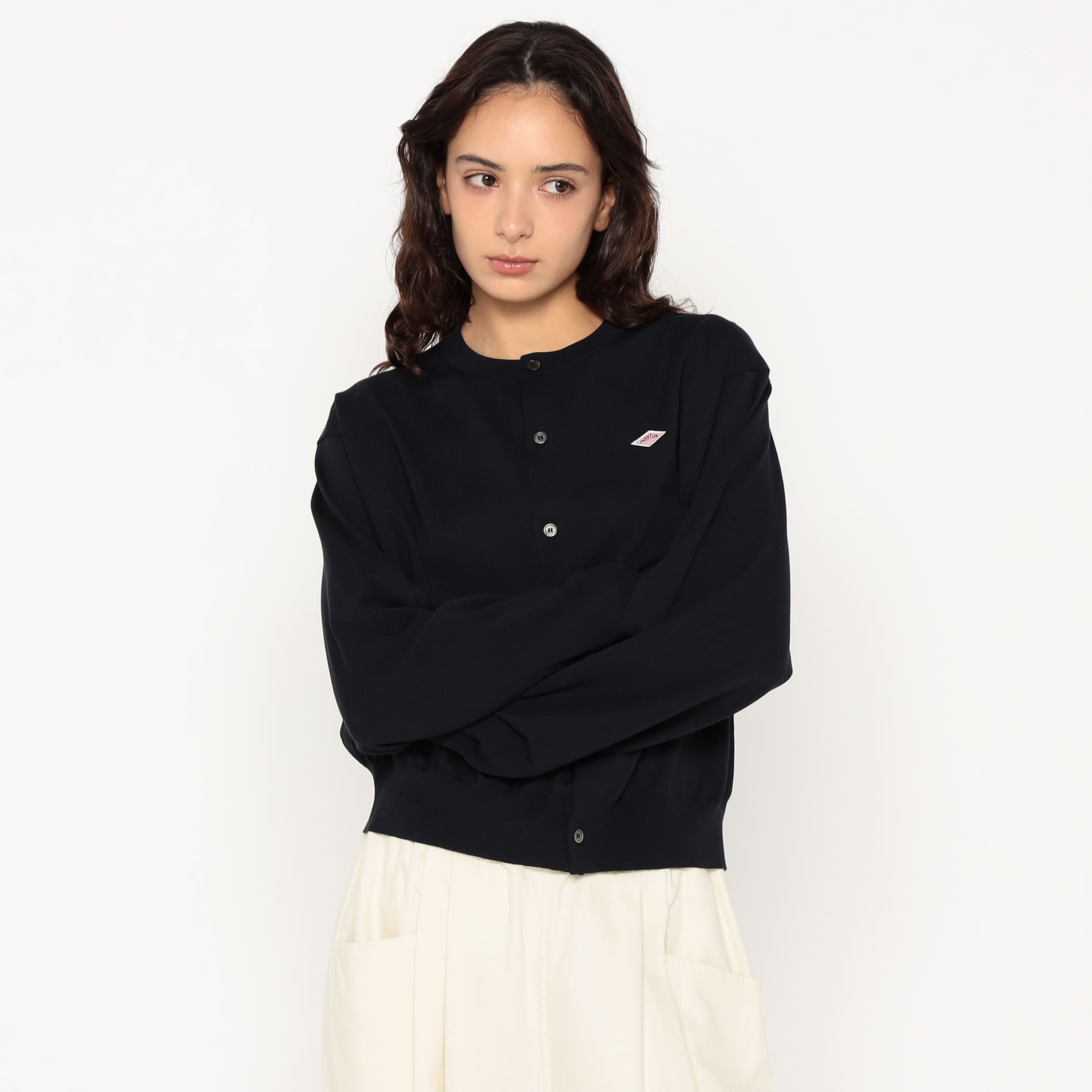 DANTON Women's Jersey Knit Crew Neck Cardigan