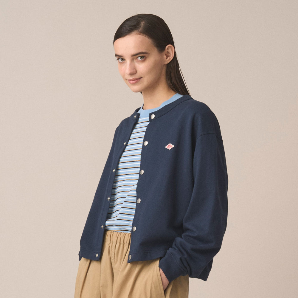 Women's Cotton Terry Crew Neck Cardigan