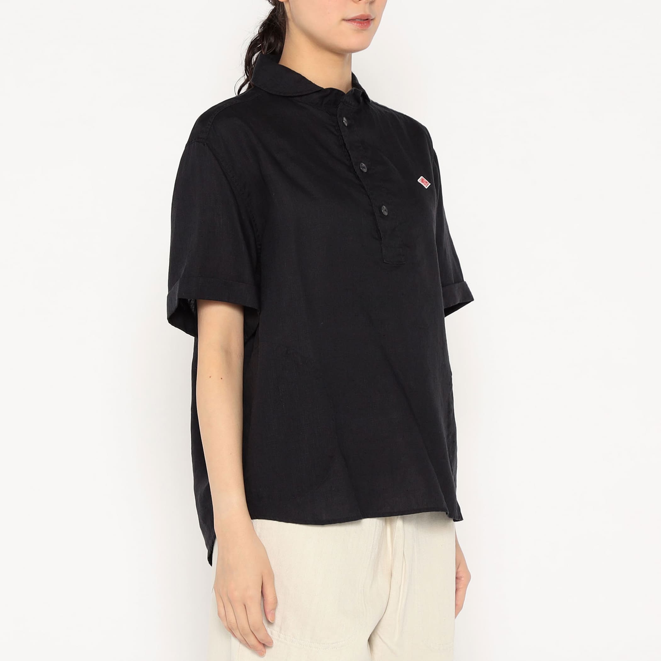 DANTON Women's Linen Round Collar Short Sleeve Pullover Shirt
