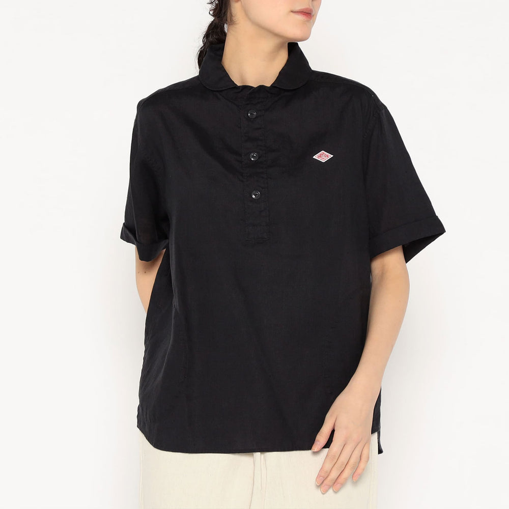 Women's Linen Round Collar Short Sleeve Pullover Shirt
