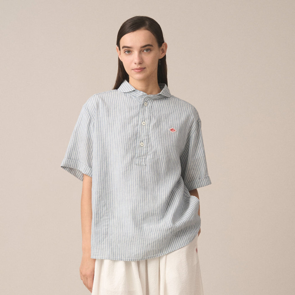 Women's Linen Round Collar Short Sleeve Pullover Shirt Pattern