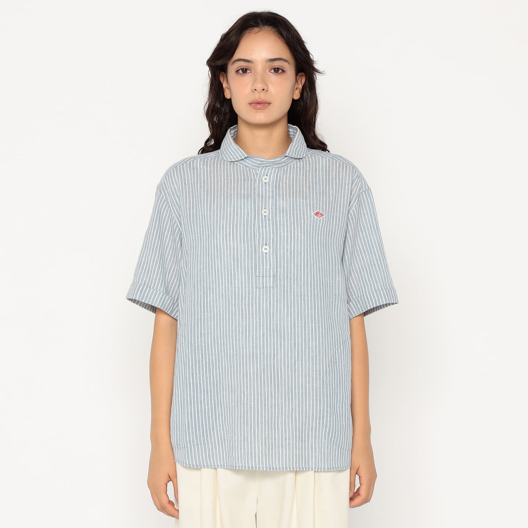 Women's Linen Round Collar Short Sleeve Pullover Shirt Pattern