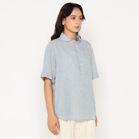 Women's Linen Round Collar Short Sleeve Pullover Shirt Pattern