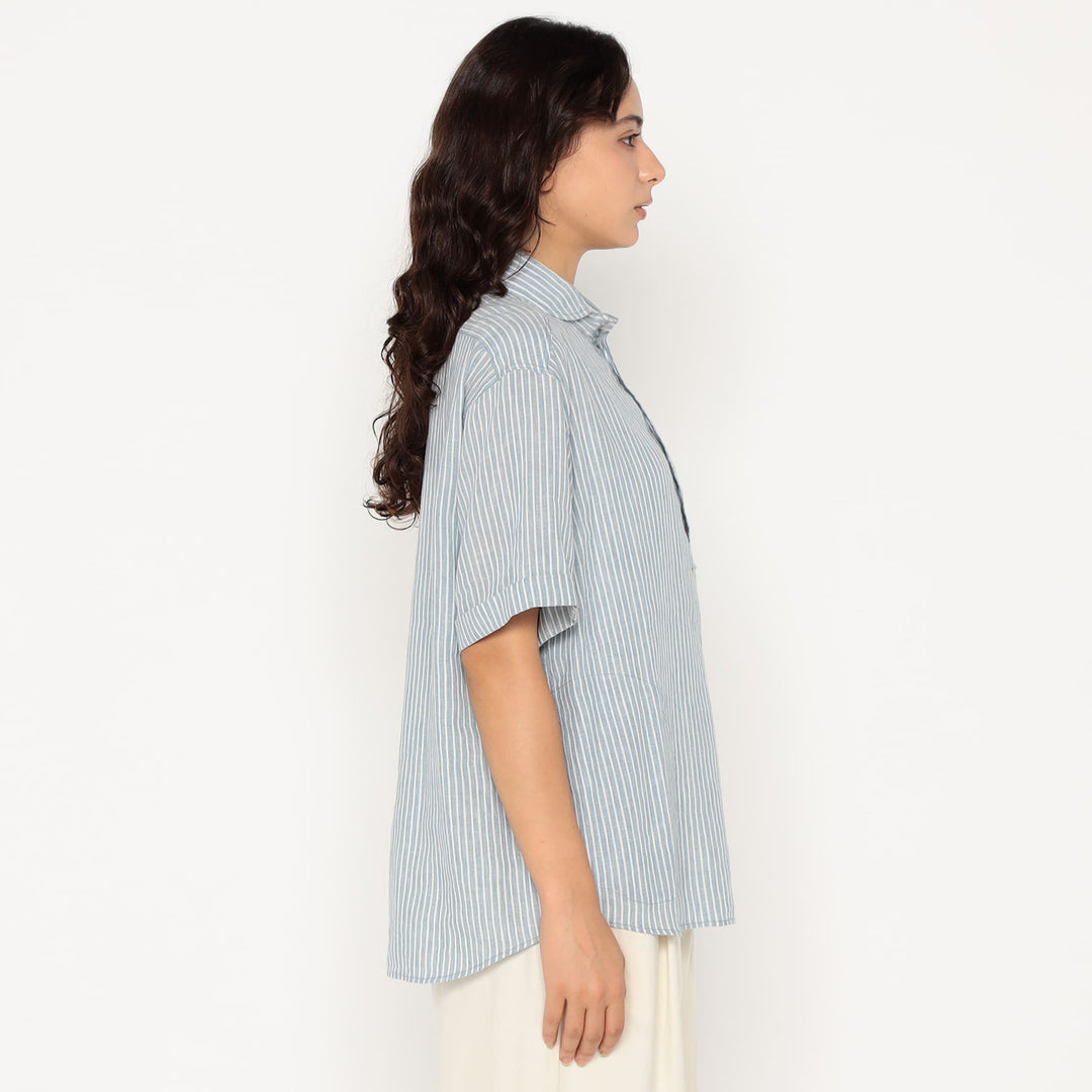 Women's Linen Round Collar Short Sleeve Pullover Shirt Pattern