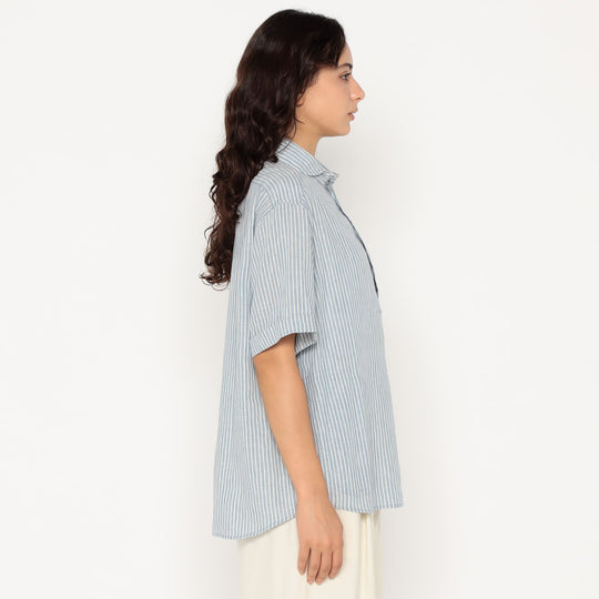 Women's Linen Round Collar Short Sleeve Pullover Shirt Pattern