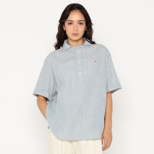 Women's Linen Round Collar Short Sleeve Pullover Shirt Pattern