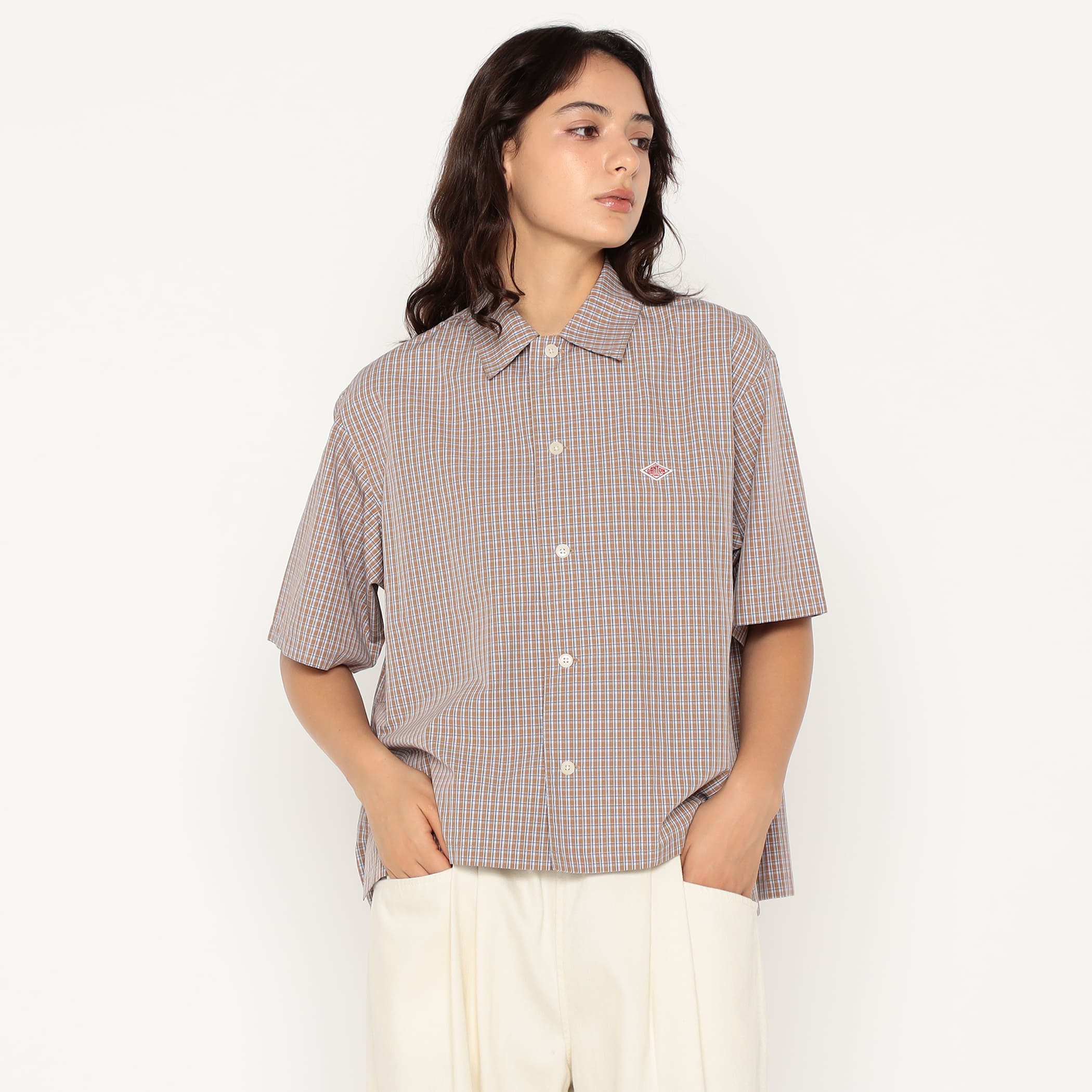 DANTON Women's Cotton Poplin Half Sleeve Shirt Plaid