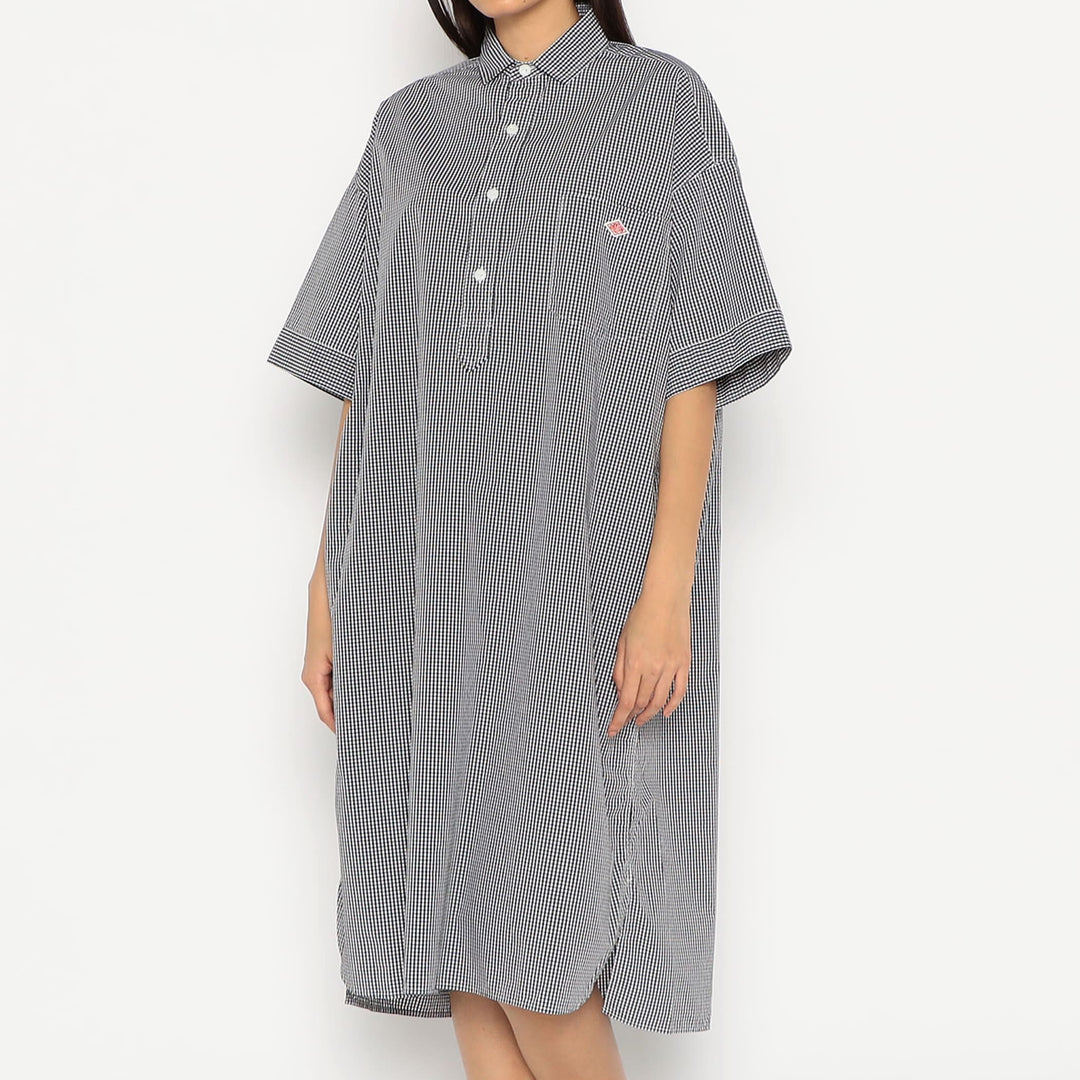 Women's Cotton Poplin Pullover Shirt Dress Plaid