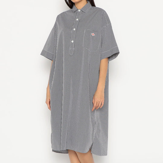 Women's Cotton Poplin Pullover Shirt Dress Plaid