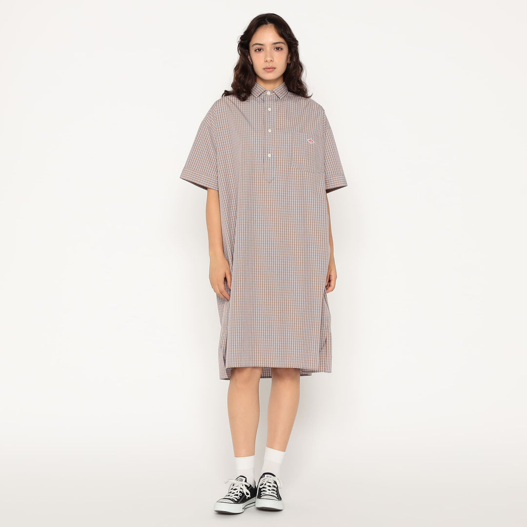 Women's Cotton Poplin Pullover Shirt Dress Plaid