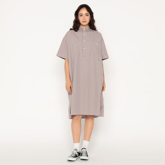 Women's Cotton Poplin Pullover Shirt Dress Plaid
