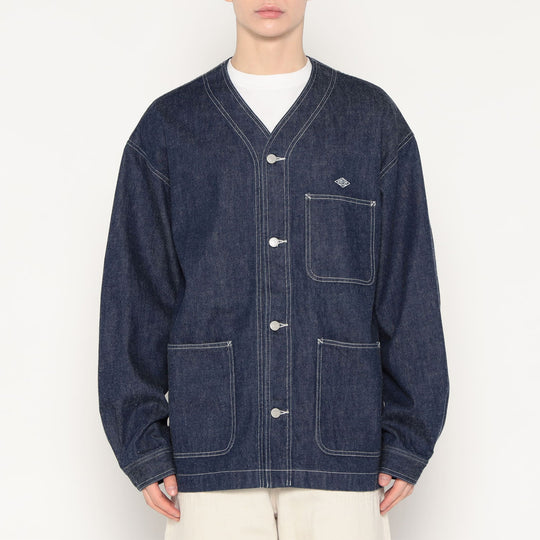Men's Denim Collarless Jacket