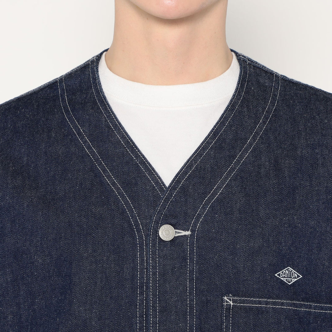 Men's Denim Collarless Jacket