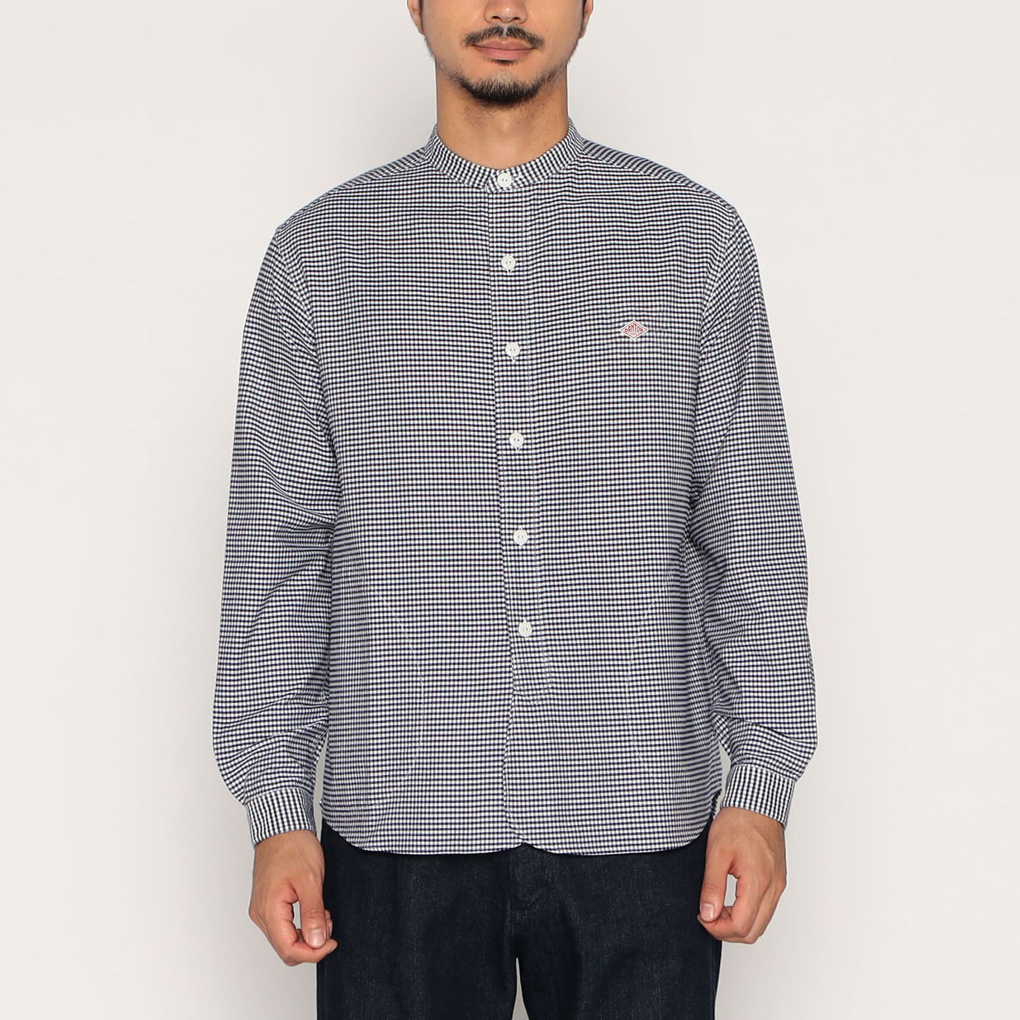 DANTON Men's Oxford Band Collar Shirt Pattern