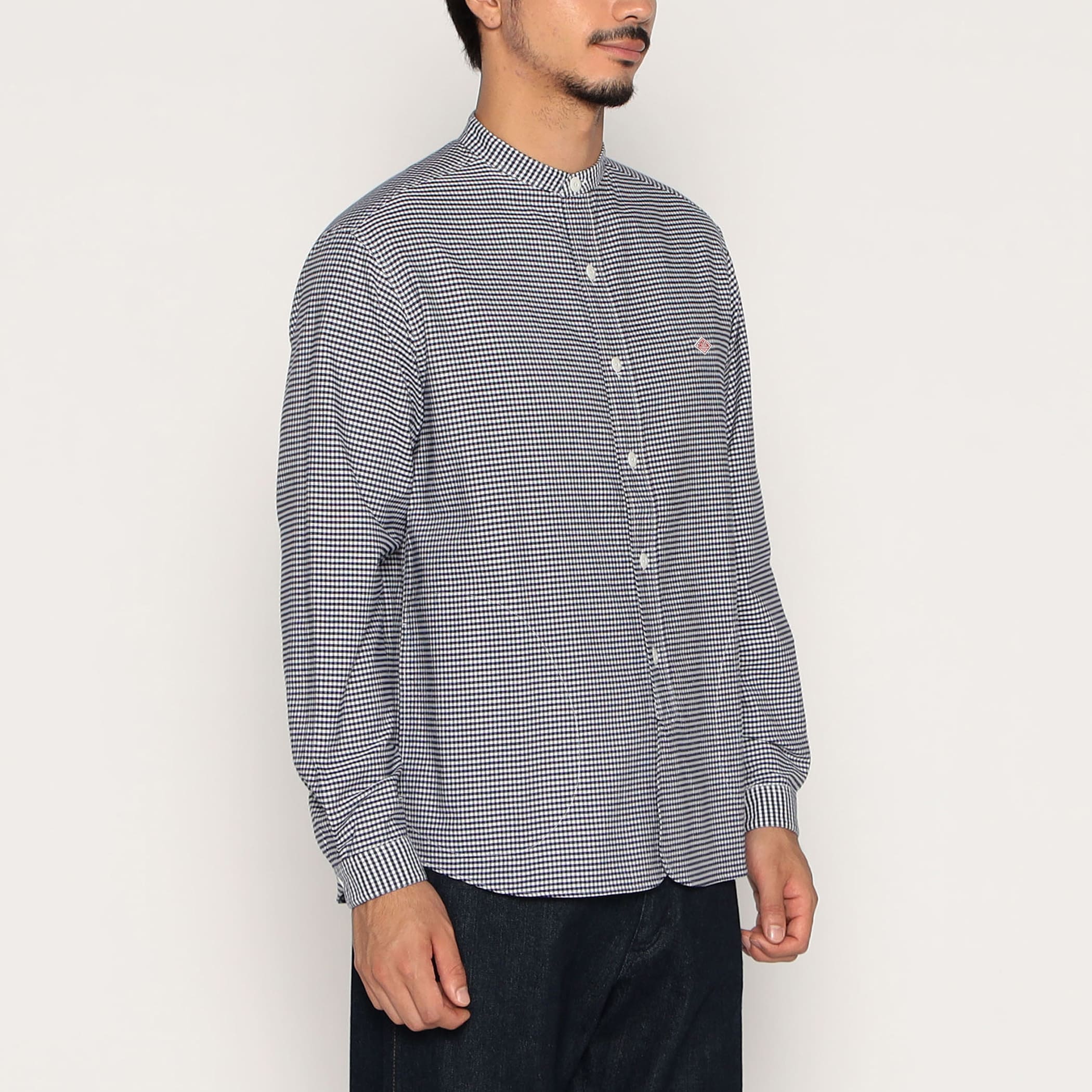 DANTON Men's Oxford Band Collar Shirt Pattern