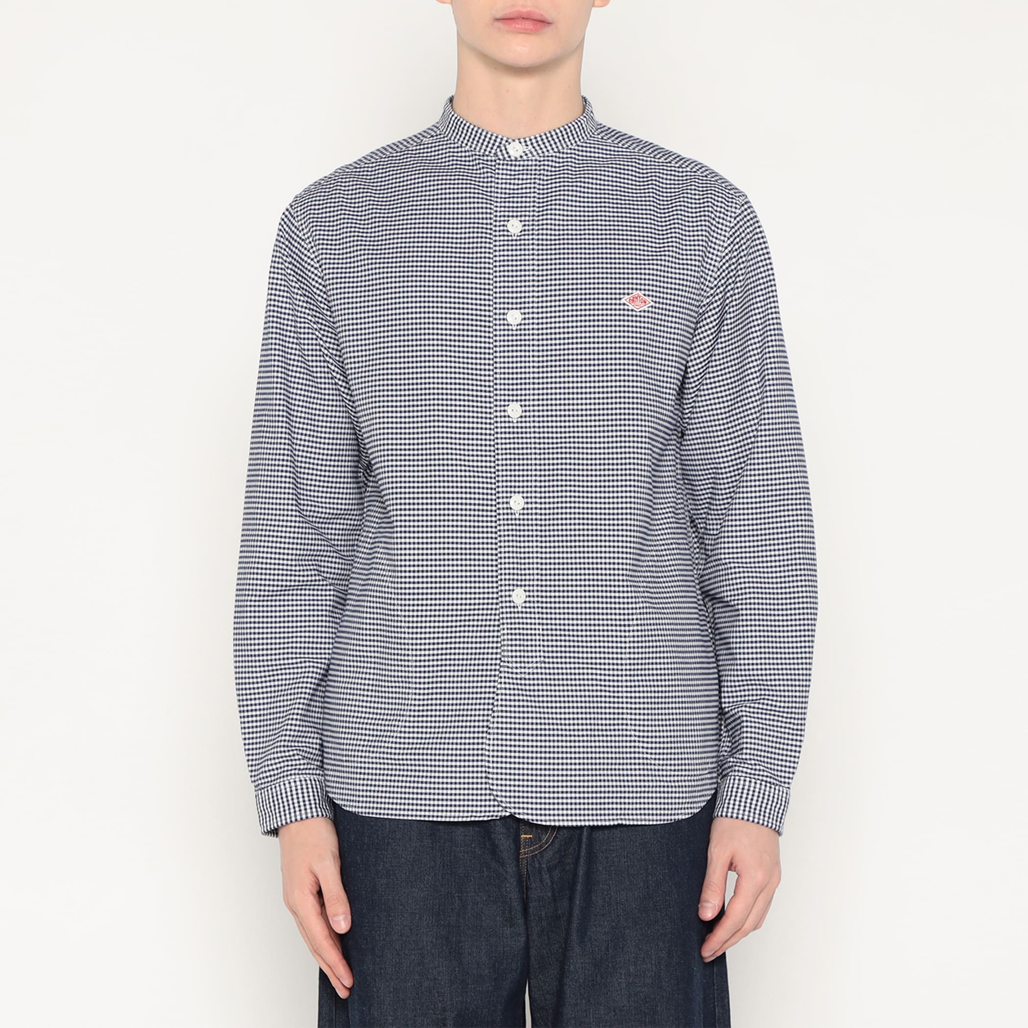 DANTON Men's Oxford Band Collar Shirt Pattern