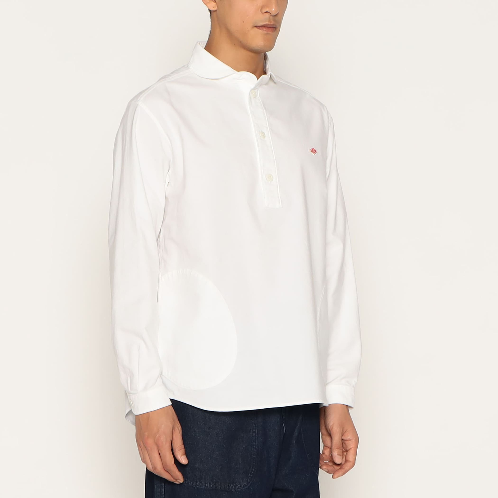 DANTON ホワイト ポロシャツ　38 DANTON Men's Oxford Round Collar Pullover Shirt