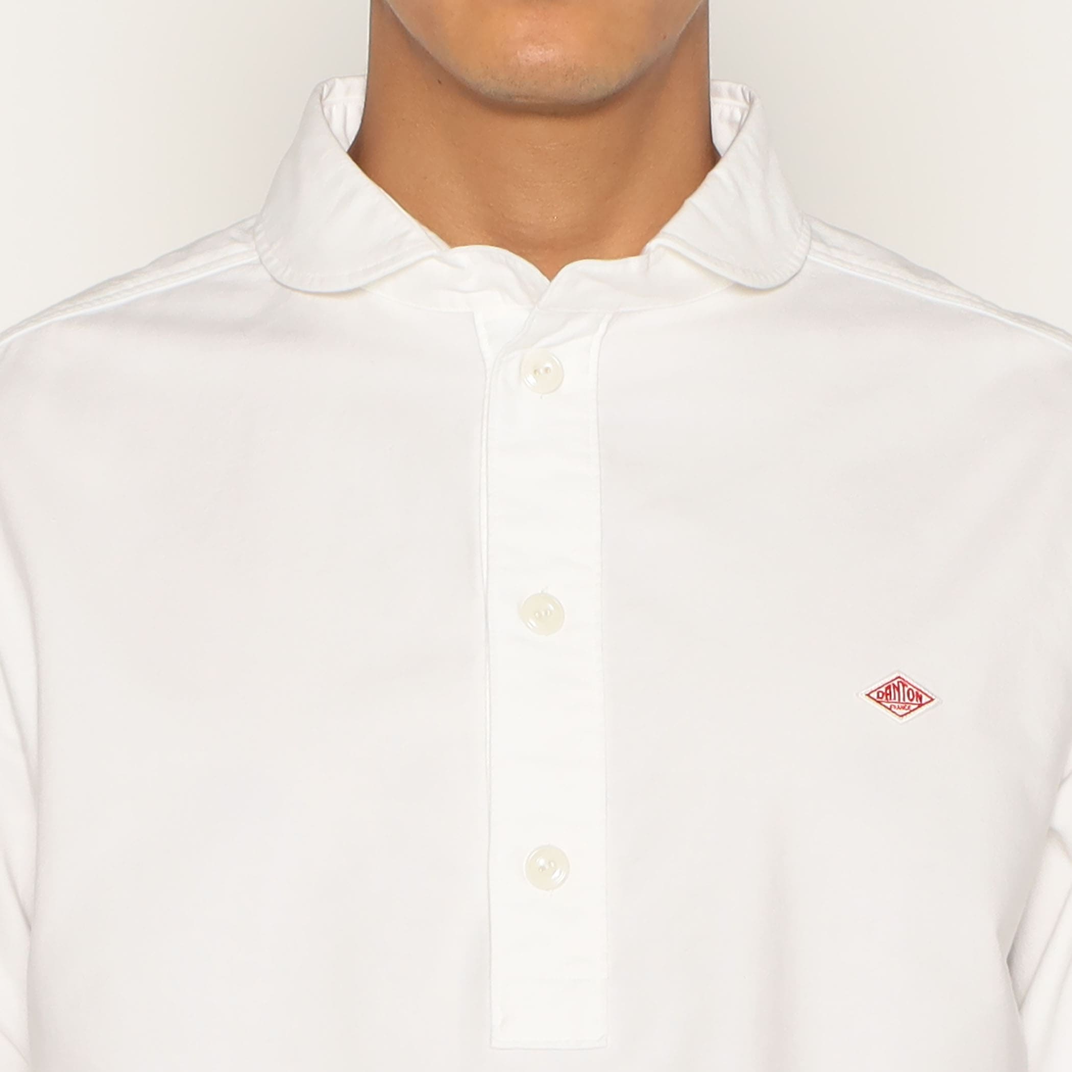 DANTON ホワイト ポロシャツ　38 DANTON Men's Oxford Round Collar Pullover Shirt