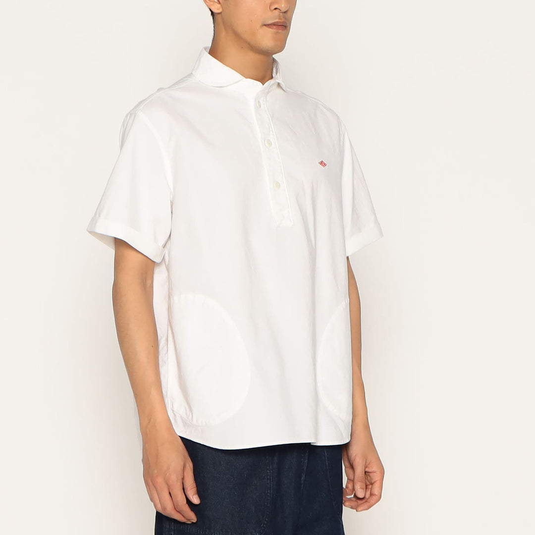 round collar dress shirt DANTON Men's Oxford Round Collar Short Sleeve Pullover Shirt