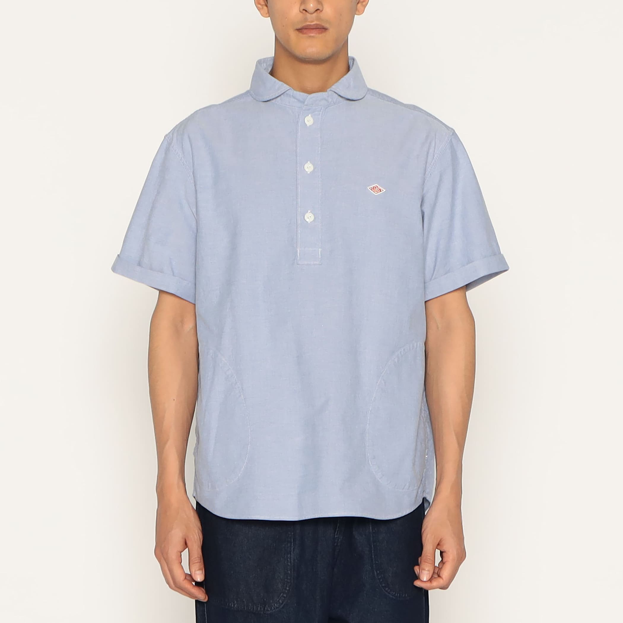 DANTON Men's Oxford Round Collar Short Sleeve Pullover Shirt