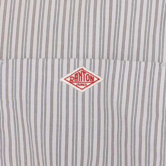 Men's Cotton Linen Short Sleeve Band Collar Shirt Stripe