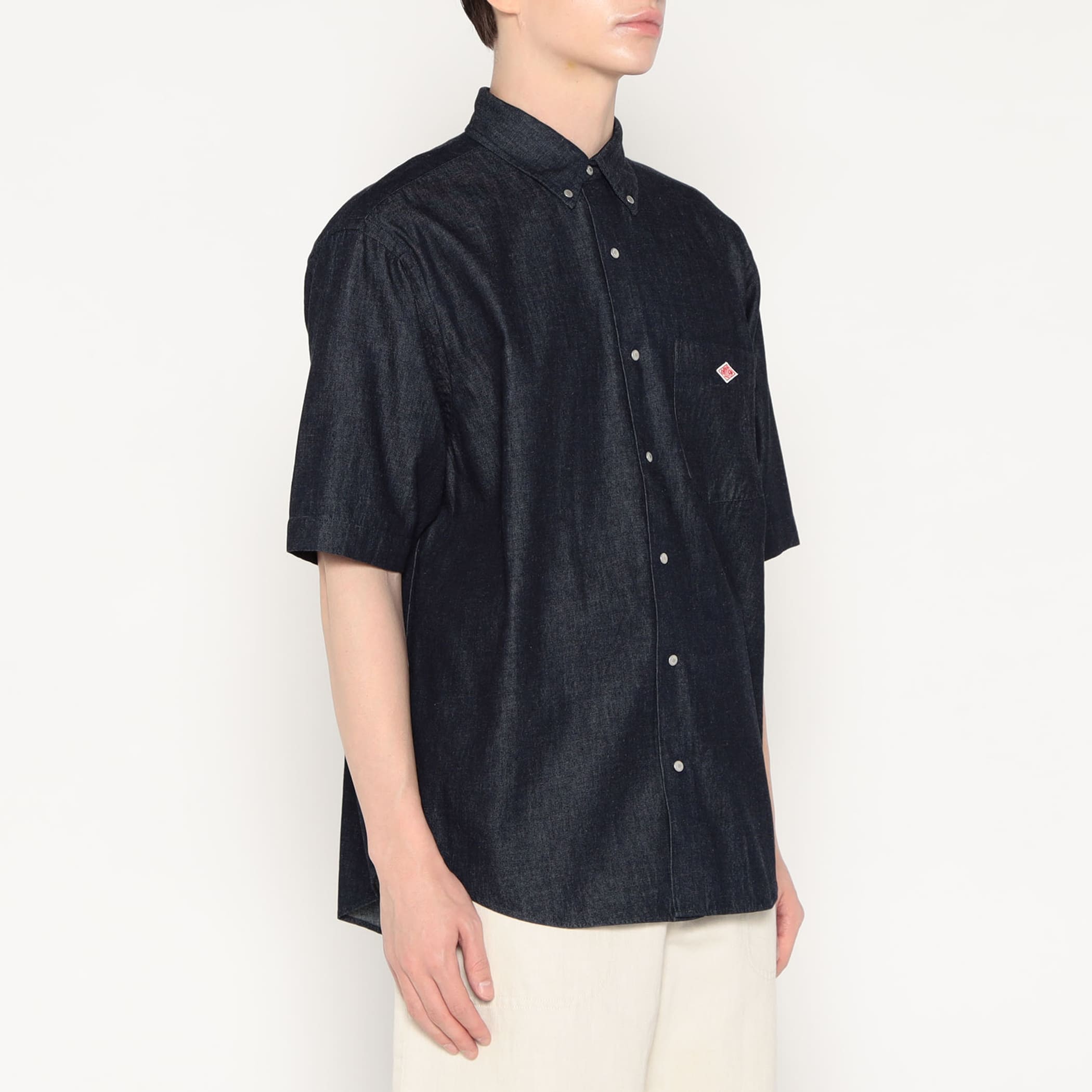 DANTON Men's Denim Dungaree Short Sleeve Button-Down Shirt