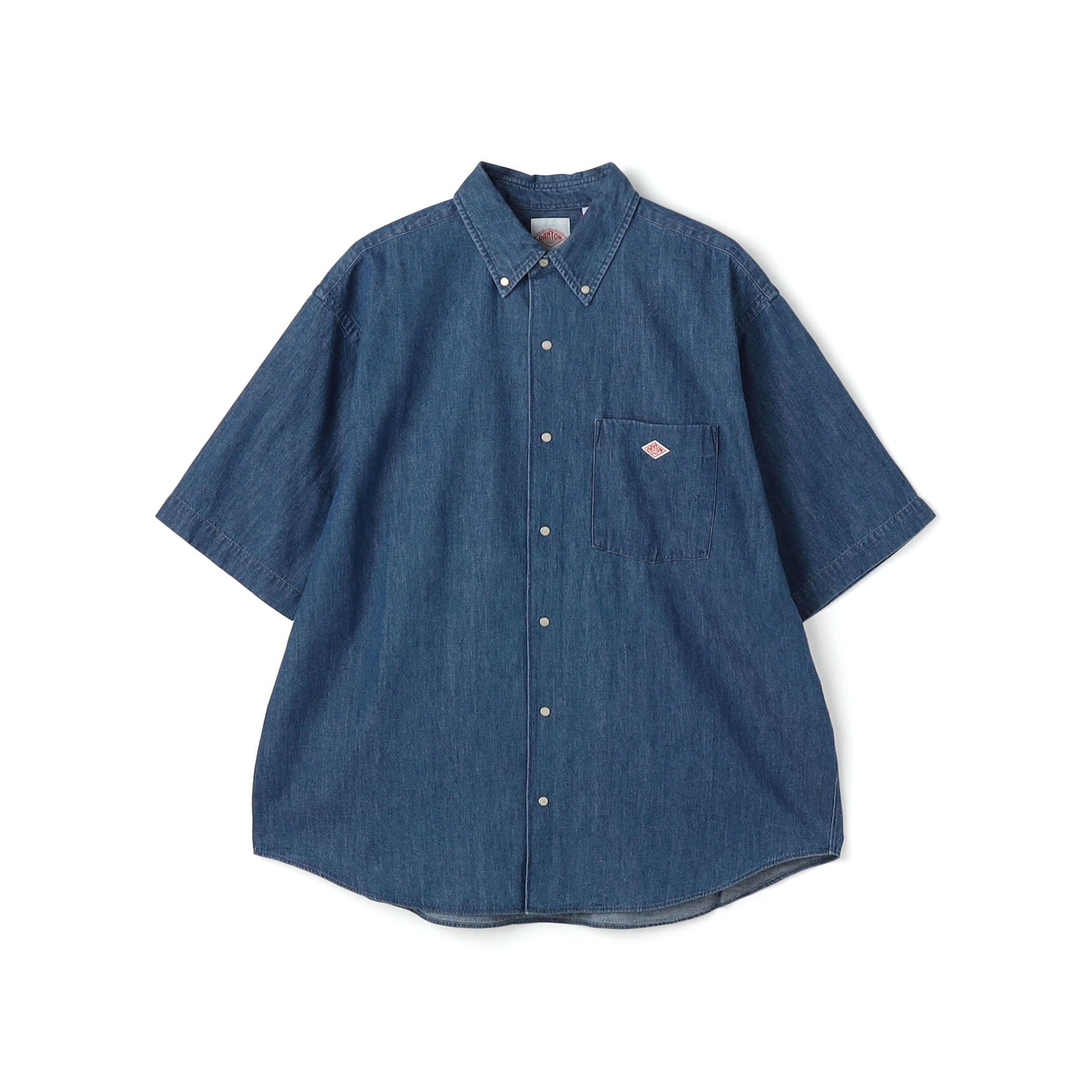 DANTON Men's Denim Dungaree Short Sleeve Button-Down Shirt