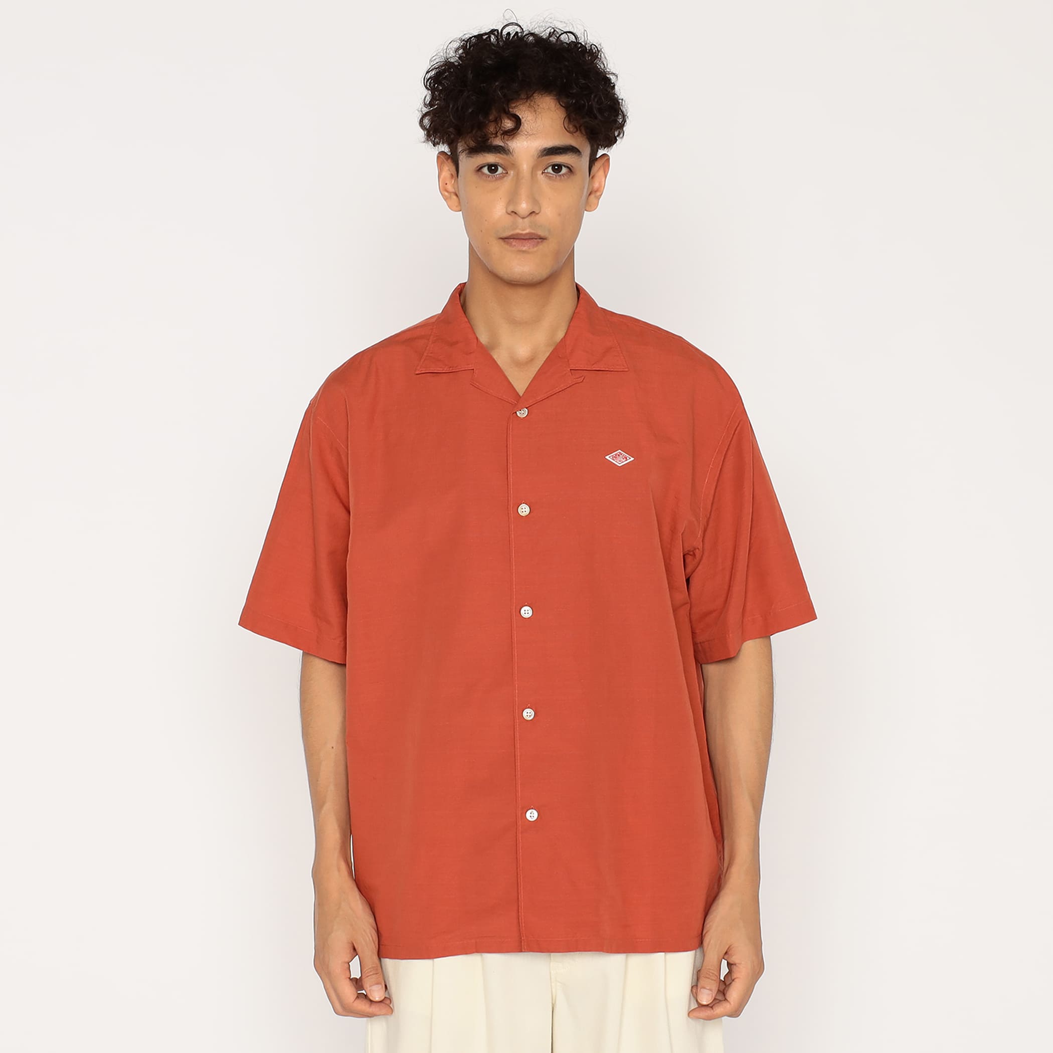 トップス Vintage cotton linen open collar shirt DANTON Men's Cotton Linen Slub Open-Collar Shirt