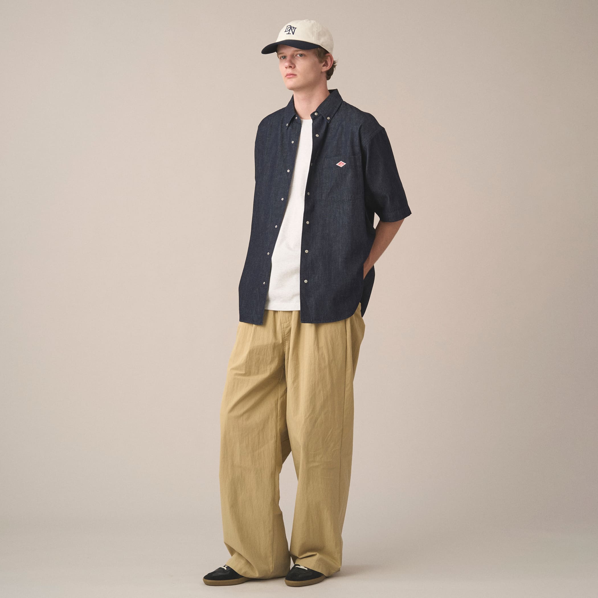新品未使用【Double cloth Easy Pants】 DANTON Men's C/N Twill Double Pleated Easy Pants