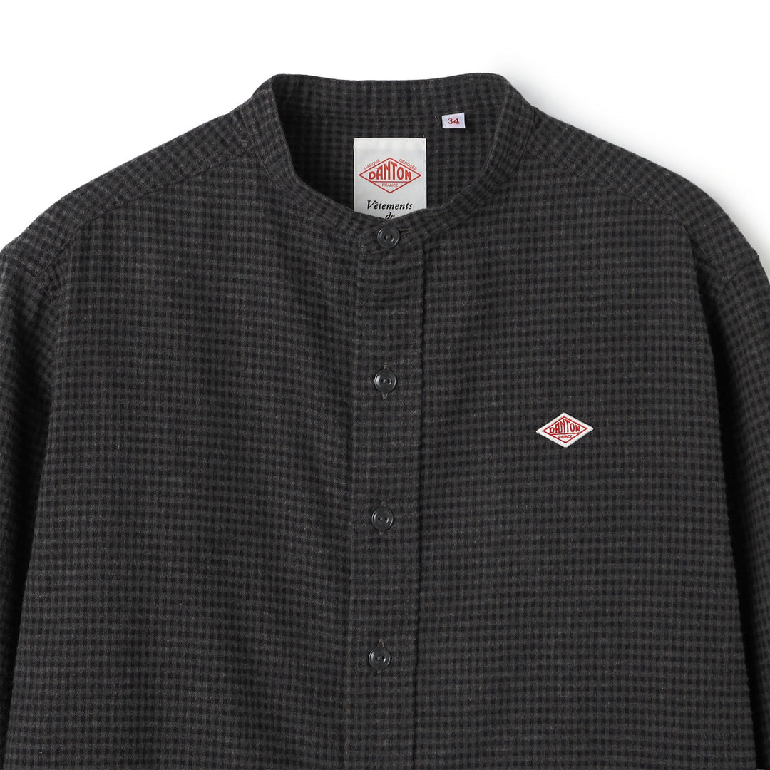 Women's Flannel Band Collar Shirt - Check
