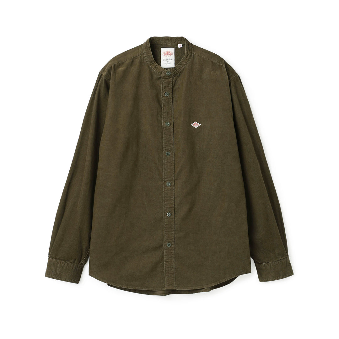 Men's Corduroy Band Collar Shirt